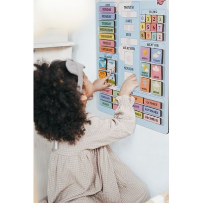 Meu Primeiro Painel de Calendário Pré-Escola (Parede/Sala de Aula) Mês/Data/Dia/Clima/Estação, 42 Peças, 37 x 29 cm - Inkdotpot 36,83 Cm × 29,21 Cm / Azul