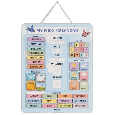 Meu Primeiro Painel de Calendário Pré-Escola (Parede/Sala de Aula) Mês/Data/Dia/Clima/Estação, 42 Peças, 37 x 29 cm - Inkdotpot 36,83 Cm × 29,21 Cm / Azul