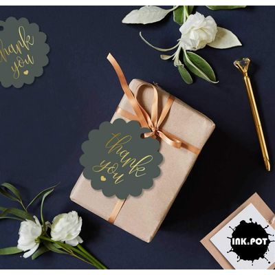 Etiquetas Metalizadas de Agradecimento para Garrafas - Chá de Noiva - Inkdotpot 100 Etiquetas Metalizadas / Cinza - Dourado