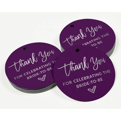 Etiquetas de Lembrancinha Metalizadas para Garrafa para Chá de Noiva 'Obrigada por Celebrar a Noiva' - Inkdotpot 100 Etiquetas Metalizadas / Roxo - Prata