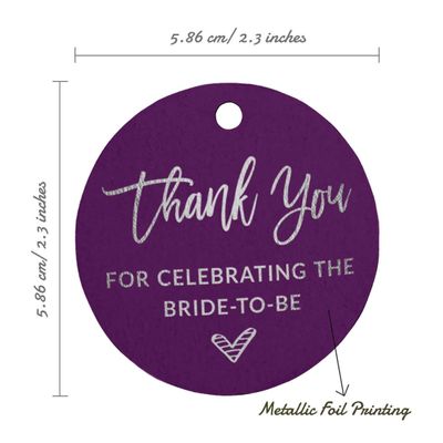 Etiquetas de Lembrancinha Metalizadas para Garrafa para Chá de Noiva 'Obrigada por Celebrar a Noiva' - Inkdotpot 100 Etiquetas Metalizadas / Roxo - Prata