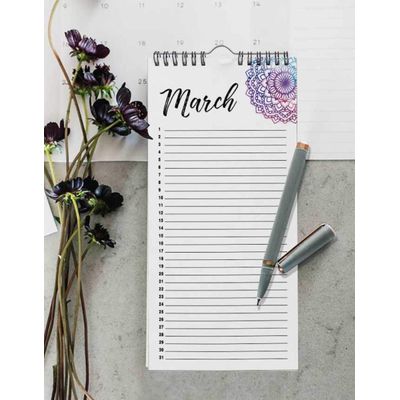 Calendário Perpétuo Rústico Mandala para Pendurar na Parede, Aniversário e Datas Especiais, Livro/Agenda, Cartão-Presente - Inkdotpot 27,94 Cm × 13,72 Cm / Multicolorido