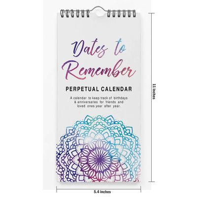 Calendário Perpétuo Rústico Mandala para Pendurar na Parede, Aniversário e Datas Especiais, Livro/Agenda, Cartão-Presente - Inkdotpot 27,94 Cm × 13,72 Cm / Multicolorido