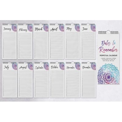 Calendário Perpétuo Rústico Mandala para Pendurar na Parede, Aniversário e Datas Especiais, Livro/Agenda, Cartão-Presente - Inkdotpot 27,94 Cm × 13,72 Cm / Multicolorido