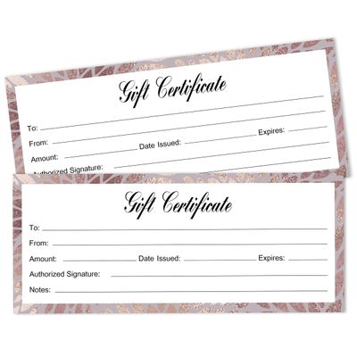Certificados de Presente em Branco com Flor Ouro Rosé para Negócios, Restaurantes e Casamentos, 45 Cupons, 22,9 x 9,7 cm - Inkdotpot 22,86 Cm × 9,65 Cm / Branco