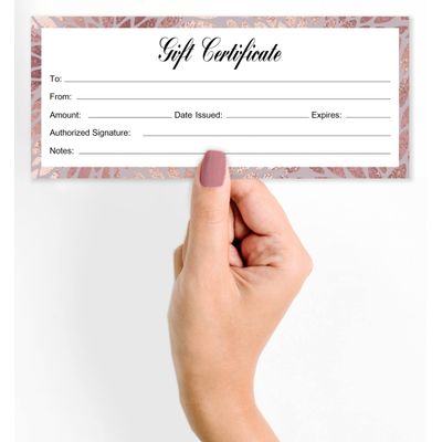 Certificados de Presente em Branco com Flor Ouro Rosé para Negócios, Restaurantes e Casamentos, 45 Cupons, 22,9 x 9,7 cm - Inkdotpot 22,86 Cm × 9,65 Cm / Branco