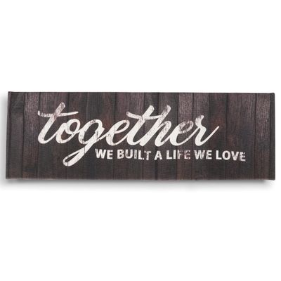 Arte Decorativa em Tela Esticada com Frases 'Juntos Construímos uma Vida que Amamos' Placa Rústica Falsa Estilo Fazenda - Inkdotpot 15,24 Cm × 43,18 Cm / Cinza
