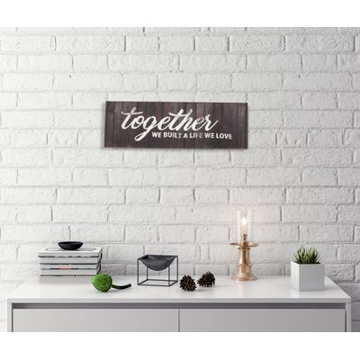 Arte Decorativa em Tela Esticada com Frases 'Juntos Construímos uma Vida que Amamos' Placa Rústica Falsa Estilo Fazenda - Inkdotpot 15,24 Cm × 43,18 Cm / Cinza