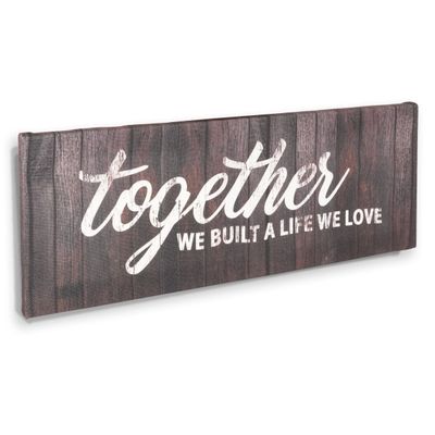 Arte Decorativa em Tela Esticada com Frases 'Juntos Construímos uma Vida que Amamos' Placa Rústica Falsa Estilo Fazenda - Inkdotpot 15,24 Cm × 43,18 Cm / Cinza