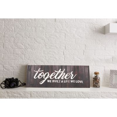 Arte Decorativa em Tela Esticada com Frases 'Juntos Construímos uma Vida que Amamos' Placa Rústica Falsa Estilo Fazenda - Inkdotpot 15,24 Cm × 43,18 Cm / Cinza