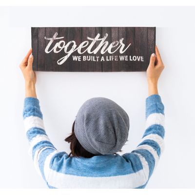 Arte Decorativa em Tela Esticada com Frases 'Juntos Construímos uma Vida que Amamos' Placa Rústica Falsa Estilo Fazenda - Inkdotpot 15,24 Cm × 43,18 Cm / Cinza