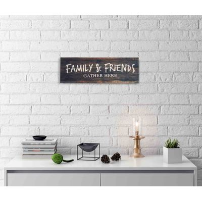 Tela Esticada com Frase 'Família e Amigos se Reúnem Aqui' Decoração de Parede Rústica Placa Falsa Estilo Farmhouse - Inkdotpot 20,32 Cm × 60,96 Cm / Roxo