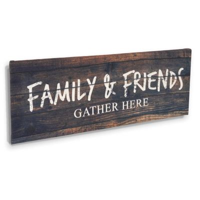 Tela Esticada com Frase 'Família e Amigos se Reúnem Aqui' Decoração de Parede Rústica Placa Falsa Estilo Farmhouse - Inkdotpot 20,32 Cm × 60,96 Cm / Roxo