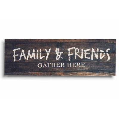 Tela Esticada com Frase 'Família e Amigos se Reúnem Aqui' Decoração de Parede Rústica Placa Falsa Estilo Farmhouse - Inkdotpot 20,32 Cm × 60,96 Cm / Roxo