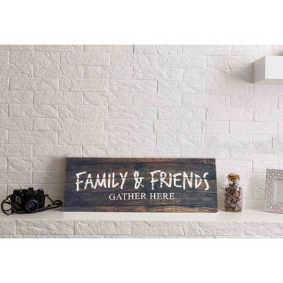 Tela Esticada com Frase 'Família e Amigos se Reúnem Aqui' Decoração de Parede Rústica Placa Falsa Estilo Farmhouse - Inkdotpot 20,32 Cm × 60,96 Cm / Roxo