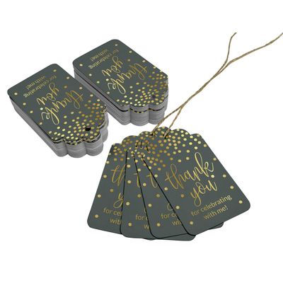 Tags de Papel 'Obrigado por Comemorar Comigo' para Lembrancinha de Aniversário, Foil Artesanal para Pendurar - Inkdotpot 50 Etiquetas Metalizadas / Cinza - Dourado