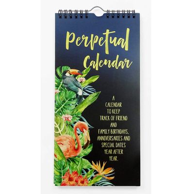 Calendário Perpétuo de Parede, Pássaros Tropicais e Folhagens, Estampa Dourada, Lembrete de Aniversário, Planner/Cartão - Inkdotpot 27,94 Cm × 13,72 Cm / Azul