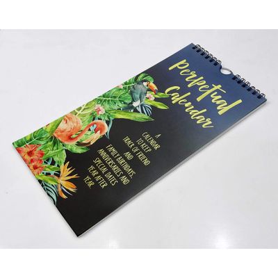 Calendário Perpétuo de Parede, Pássaros Tropicais e Folhagens, Estampa Dourada, Lembrete de Aniversário, Planner/Cartão - Inkdotpot 27,94 Cm × 13,72 Cm / Azul