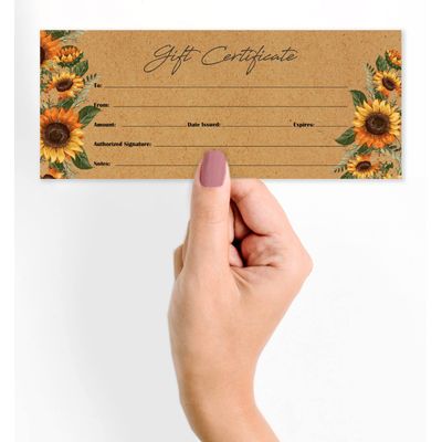 Vale-Presente Vazios Kraft Rústico Girassol para Feriado/Aniv./Negócios/Rest./Spa/Salão/Casamento 45 Cupons DIY - 21,6x8,9 cm - Inkdotpot 21,59 Cm × 8,89 Cm / Marrom
