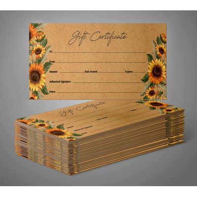 Vale-Presente Vazios Kraft Rústico Girassol para Feriado/Aniv./Negócios/Rest./Spa/Salão/Casamento 45 Cupons DIY - 21,6x8,9 cm - Inkdotpot 21,59 Cm × 8,89 Cm / Marrom