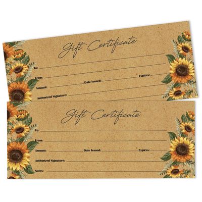 Vale-Presente Vazios Kraft Rústico Girassol para Feriado/Aniv./Negócios/Rest./Spa/Salão/Casamento 45 Cupons DIY - 21,6x8,9 cm - Inkdotpot 21,59 Cm × 8,89 Cm / Marrom