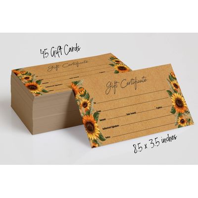 Vale-Presente Vazios Kraft Rústico Girassol para Feriado/Aniv./Negócios/Rest./Spa/Salão/Casamento 45 Cupons DIY - 21,6x8,9 cm - Inkdotpot 21,59 Cm × 8,89 Cm / Marrom