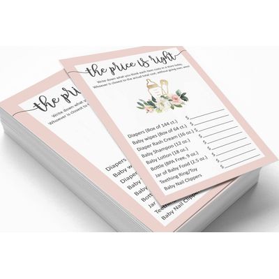 Jogo O Preço Certo para Chá de Bebê para Menina, Kit de Jogos, Atividades e Decorações Tema Unicórnio - Pacote com 50 - Inkdotpot 12,7 Cm × 17,78 Cm / Branco