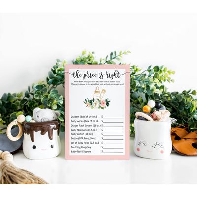 Jogo O Preço Certo para Chá de Bebê para Menina, Kit de Jogos, Atividades e Decorações Tema Unicórnio - Pacote com 50 - Inkdotpot 12,7 Cm × 17,78 Cm / Branco