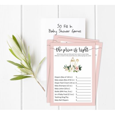 Jogo O Preço Certo para Chá de Bebê para Menina, Kit de Jogos, Atividades e Decorações Tema Unicórnio - Pacote com 50 - Inkdotpot 12,7 Cm × 17,78 Cm / Branco