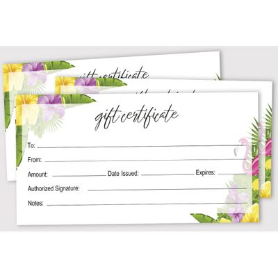 Certificados de Presente Tropicais em Branco — 45 Unid. para Negócios, Restaurantes, Spa, Salão, Casamento — 23 x 9,7 cm - Inkdotpot 22,86 Cm × 9,65 Cm / Branco