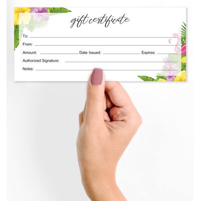 Certificados de Presente Tropicais em Branco — 45 Unid. para Negócios, Restaurantes, Spa, Salão, Casamento — 23 x 9,7 cm - Inkdotpot 22,86 Cm × 9,65 Cm / Branco