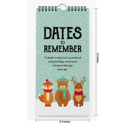 Calendário Perpétuo Rústico Animal Winter Wonderland para Parede — Lembrete de Aniversários/Eventos, Livro/Jornal/Planner - Inkdotpot 27,94 Cm × 13,72 Cm / Azul