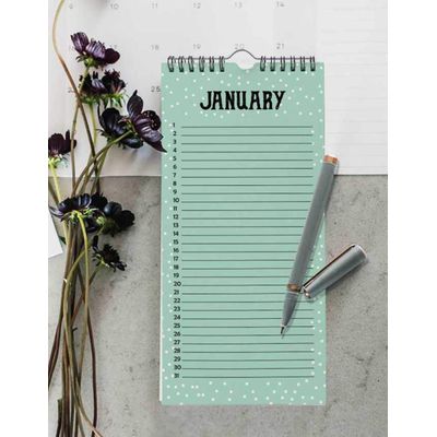Calendário Perpétuo Rústico Animal Winter Wonderland para Parede — Lembrete de Aniversários/Eventos, Livro/Jornal/Planner - Inkdotpot 27,94 Cm × 13,72 Cm / Azul