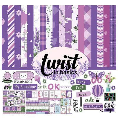 Twist in Basics Kit de Papel Cartão Dupla Face Scrapbook 30,5 cm x 30,5 cm com Folha Adesiva - 16 Páginas - Lavanda e Lilases - Inkdotpot 30,48 Cm × 30,48 Cm / Roxo