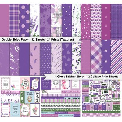 Twist in Basics Kit de Papel Cartão Dupla Face Scrapbook 30,5 cm x 30,5 cm com Folha Adesiva - 16 Páginas - Lavanda e Lilases - Inkdotpot 30,48 Cm × 30,48 Cm / Roxo