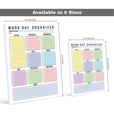 Planejador Diário de Trabalho e Organizador Pessoal - Casa/Escritório - 50 Páginas Sem Data para Tarefas - Bloco Destacável - Inkdotpot 21,59 Cm × 27,94 Cm / Multicolorido