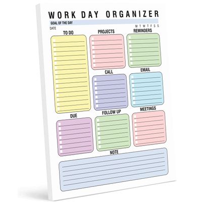 Planejador Diário de Trabalho e Organizador Pessoal - Casa/Escritório - 50 Páginas Sem Data para Tarefas - Bloco Destacável - Inkdotpot 21,59 Cm × 27,94 Cm / Multicolorido