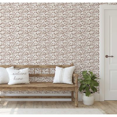 Papel de Parede Vinílico Autoadesivo Mini Ramo Floral Marrom, Envoltório Decorativo Fácil DIY para Quarto, Sala e Armários - S4Sassy 63,5 cm (L) × 609,6 cm (C) / Marrom - Vinil Texturizado