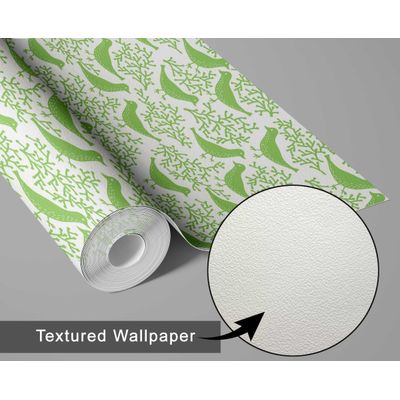 Papel Vinílico Autoadesivo Impermeável Estampa Chic de Pássaros e Corais Verde Removível para Quartos, Inquilinos e Armários - S4Sassy 63,5 cm (L) × 152,4 cm (C) / Verde - Vinil Texturizado