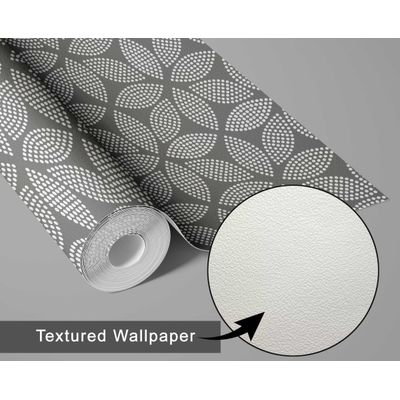 Papel de Parede Vinílico Autoadesivo Estampa Floral Dot Blossom, Impermeável, Cinza, Removível, Quartos e Salas, para Locatários - S4Sassy 63,5 cm (L) × 914,4 cm (C) / Cinza - Vinil Texturizado