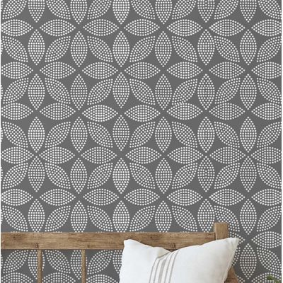 Papel de Parede Vinílico Autoadesivo Estampa Floral Dot Blossom, Impermeável, Cinza, Removível, Quartos e Salas, para Locatários - S4Sassy 63,5 cm (L) × 914,4 cm (C) / Cinza - Vinil Texturizado