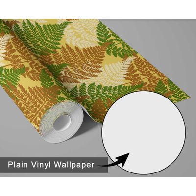 Papel de Parede Autoadesivo Folhas de Samambaia, Vinil Impermeável Amarelo, Removível, para Inquilinos, Quarto/Sala de Jantar - S4Sassy 63,5 cm (L) × 609,6 cm (C) / Amarelo - Vinil Liso