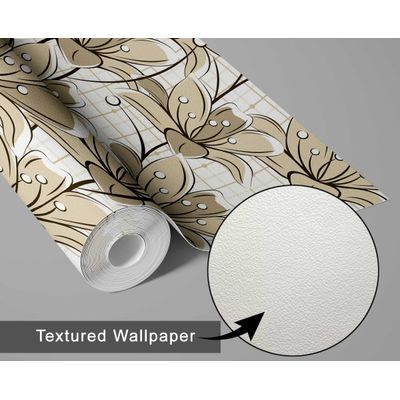 Papel de Parede Vinílico Autoadesivo Removível Inspirado na Natureza, À Prova d'Água, Mosaico Abstrato de Lírio, Bege - S4Sassy 63,5 cm (L) × 914,4 cm (C) / Bege - Vinil Texturizado