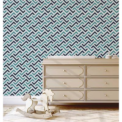 Papel de Parede Autoadesivo Estampa Zigzag Labirinto Verde, Vinílico Removível para Parede de Entrada, Solução Fácil de Decoração - S4sassy 63,5 cm (L) × 304,8 cm (C) / Verde - Vinil Liso