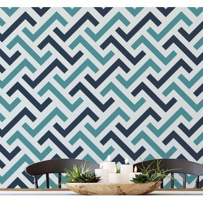 Papel de Parede Autoadesivo Estampa Zigzag Labirinto Verde, Vinílico Removível para Parede de Entrada, Solução Fácil de Decoração - S4sassy 63,5 cm (L) × 304,8 cm (C) / Verde - Vinil Liso