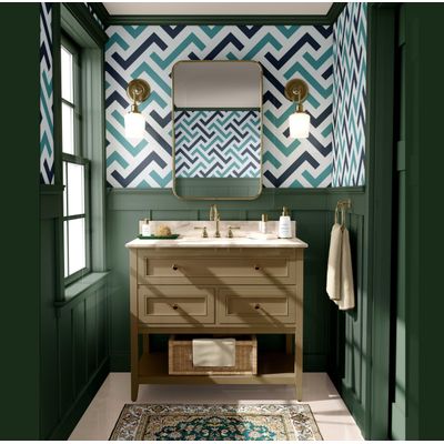 Papel de Parede Autoadesivo Estampa Zigzag Labirinto Verde, Vinílico Removível para Parede de Entrada, Solução Fácil de Decoração - S4sassy 63,5 cm (L) × 304,8 cm (C) / Verde - Vinil Liso