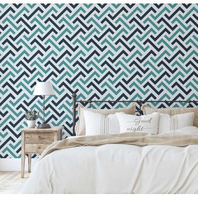 Papel de Parede Autoadesivo Estampa Zigzag Labirinto Verde, Vinílico Removível para Parede de Entrada, Solução Fácil de Decoração - S4sassy 63,5 cm (L) × 304,8 cm (C) / Verde - Vinil Liso