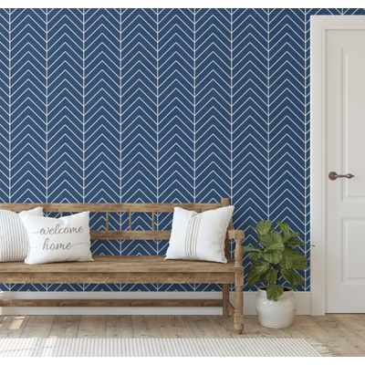 Papel de Parede Contact Decorativo, Linhas Geométricas, Impermeável, Azul, Removível, para Locatários, Quarto/Sala de Jantar - S4sassy 63,5 cm (L) × 914,4 cm (C) / Azul - Vinil Liso