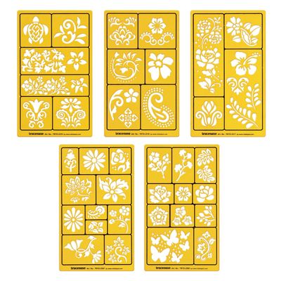 Traceease 5 Peças Moldes de Desenho Floral de Múltiplos Padrões para Scrapbooking, Design, Artesanato DIY e Suprimentos de Arte - IBA Crafts Amarelo