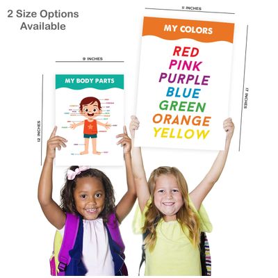 Traceease 10 Cartazes Laminados para Sala de Aula e Ensino em Casa Pré-Escolar, Alfabeto, Números, Emoções, Cores, Partes do Corpo - S4Sassy 27,94 Cm × 43,18 Cm / Multicolorido